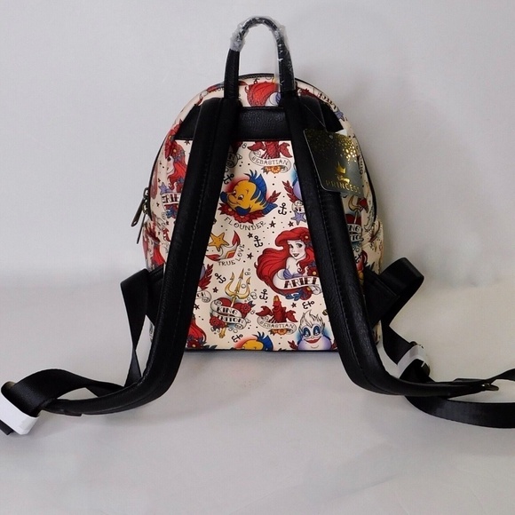 NWT!! LOUNGEFLY x Disney Ariel Little Mermaid Tattoo Mini Backpack AOP Princess - Picture 8 of 13